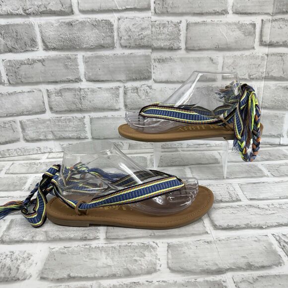 Sam & Libby Women's Size 8.5 Gladiator Braided Ribbon Ankle Tie Thong Sandals - Picture 1 of 9